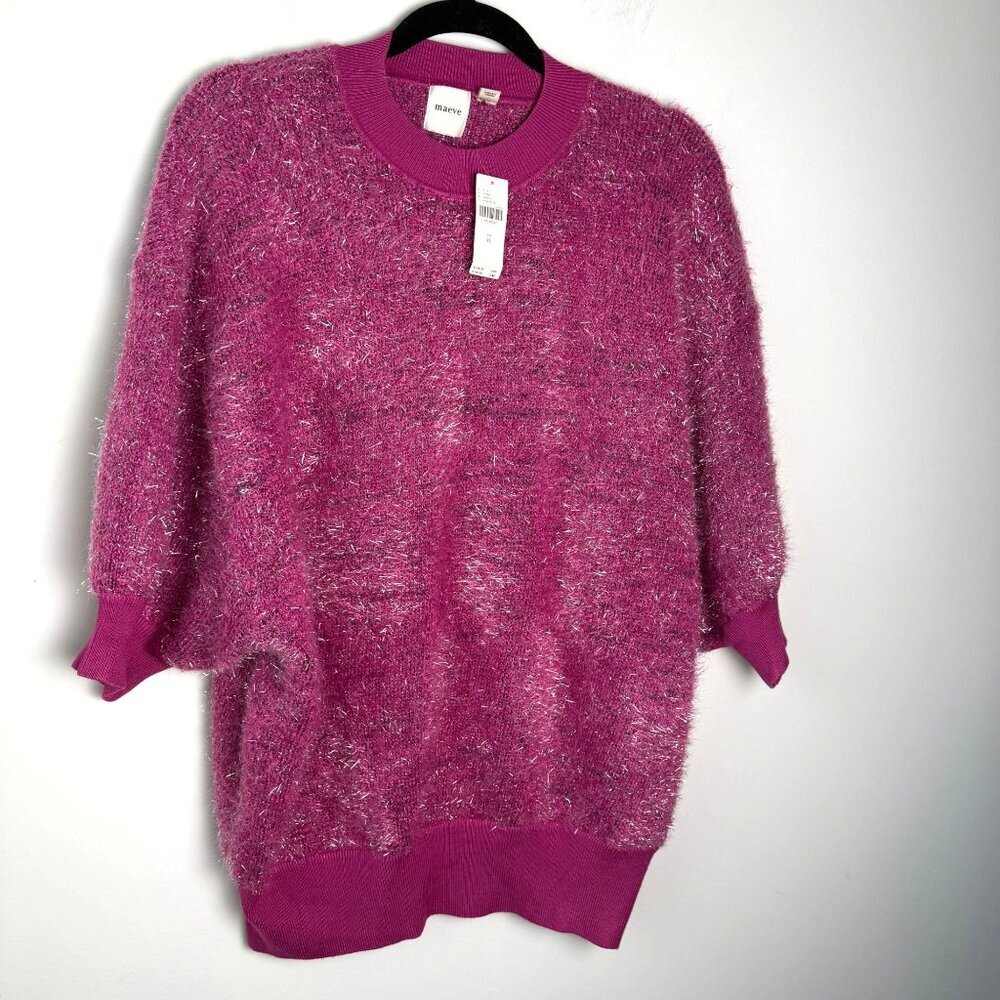 Anthropologie Maeve NWT Violetta Short Sleeve Open Back Sweater Pink Tinsel XL - Picture 8 of 12